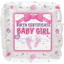 Baby Girl Birth Certificate Balloon