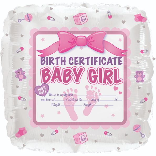 Baby Girl Birth Certificate Balloon