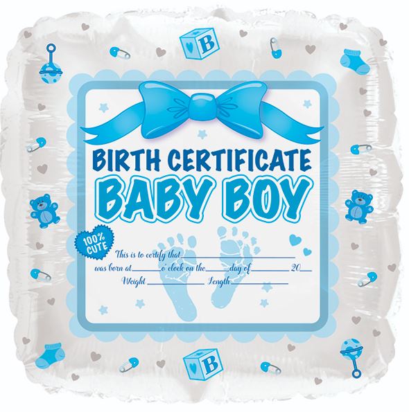 Baby Boy Birth Certificate Balloon