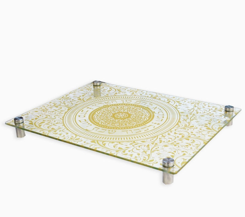 Tempered Glass Challah Board with Metal Legs