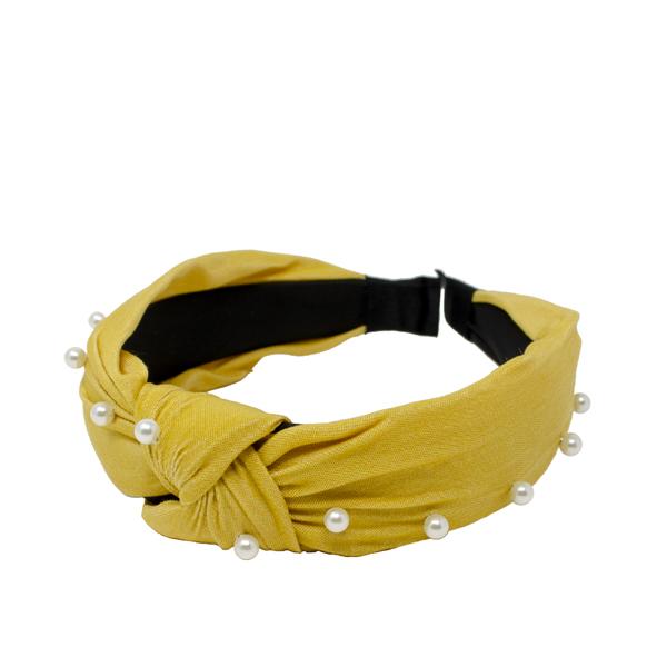 Yellow Pearled Knotted Headband