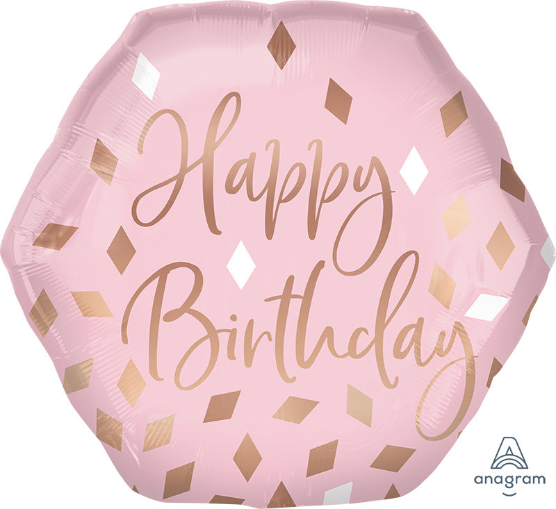 23" Blush Happy Birthday Hexagon Balloon