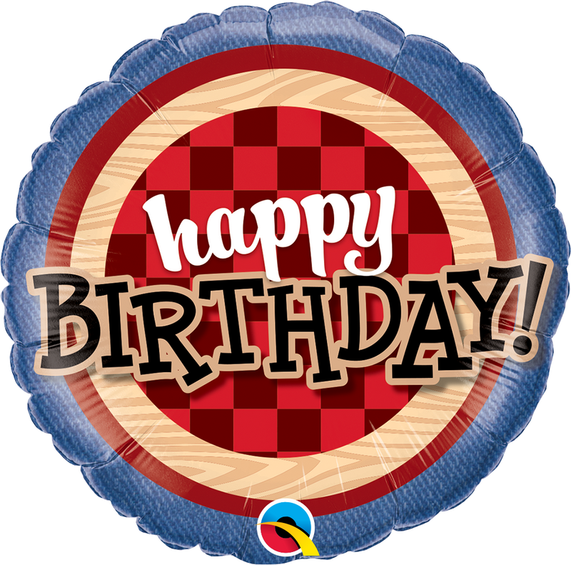 18" Happy Birthday Red Flannel Plaid Balloon