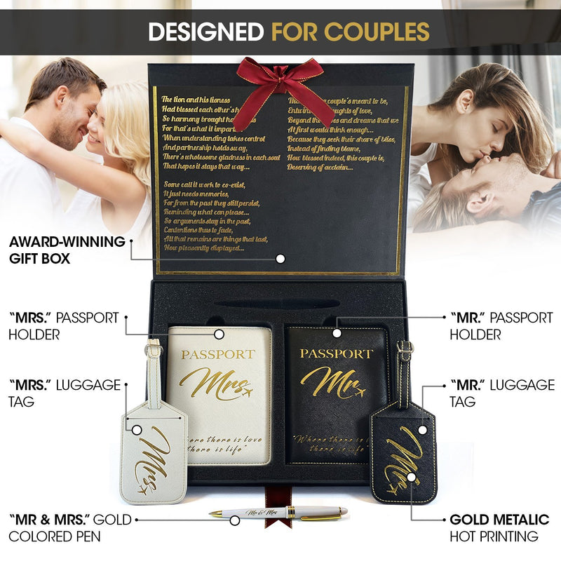 Mr. & Mrs. Luggage Tags + Passport Holder |  Unique Wedding and Honeymoon Gift