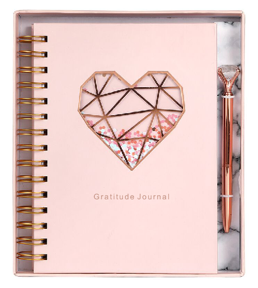 Gratitude Journal with Pen Gift Set | Glitter Shakable Heart