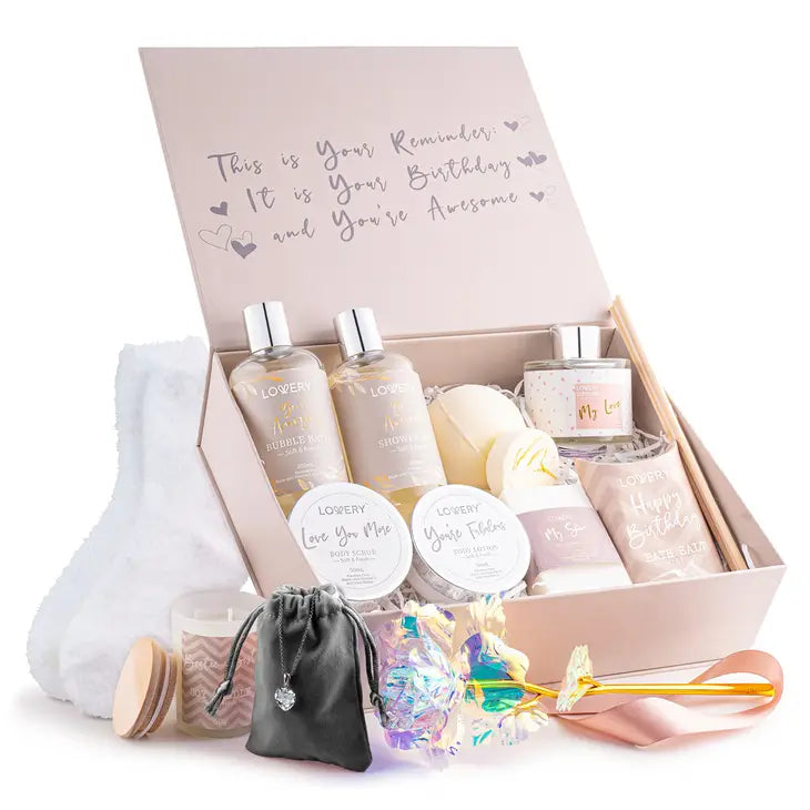 Birthday Gift Basket - Bath & Spa Gift Set with CZ Necklace