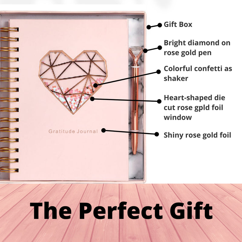 Gratitude Journal with Pen Gift Set | Glitter Shakable Heart