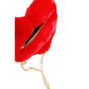 Faux Fur Heart Shaped Faux Leather Lined- Gold Chain Bag