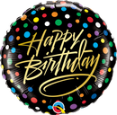 Birthday Gold Script Dots Foil Balloon