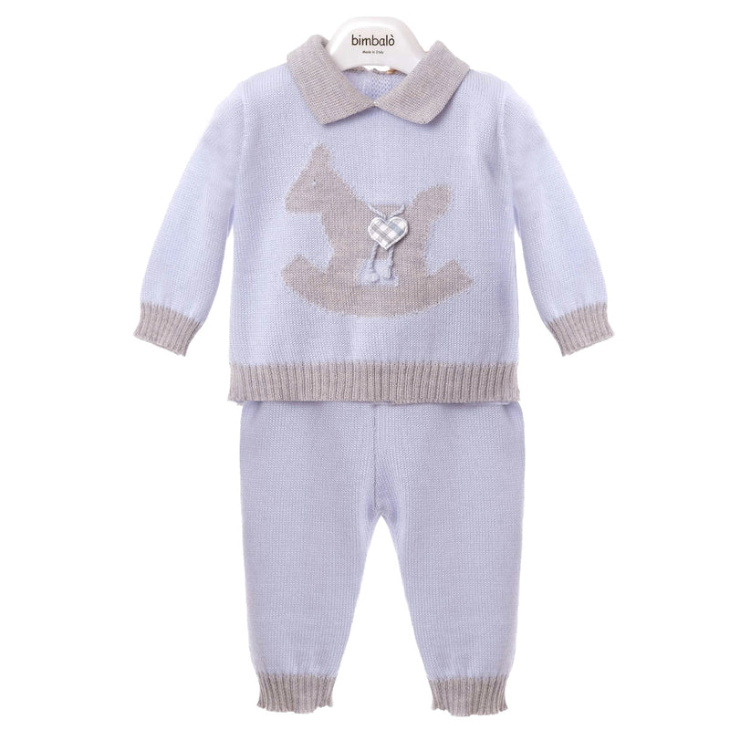 Blue & Grey Rocking Horse Knitted Outfit