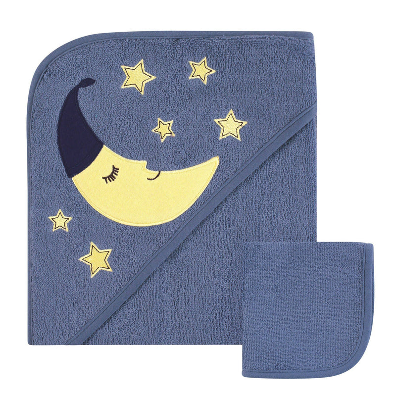 Cotton Hooded Towel and Washcloth, Moon