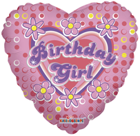 18" Birthday Girl Flower & Hearts Balloon