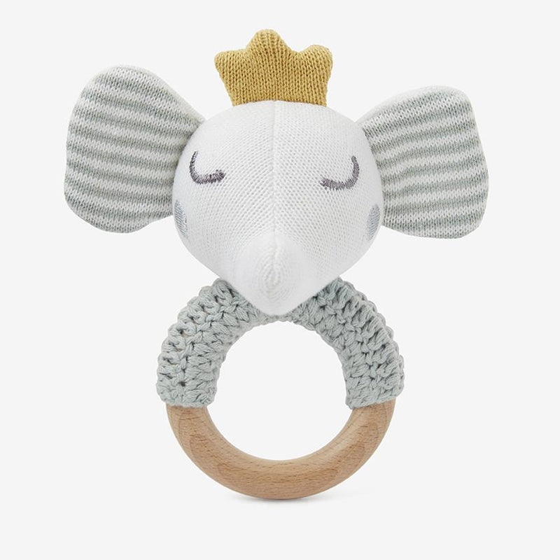 Elephant Prince Knit Baby Ring Rattle