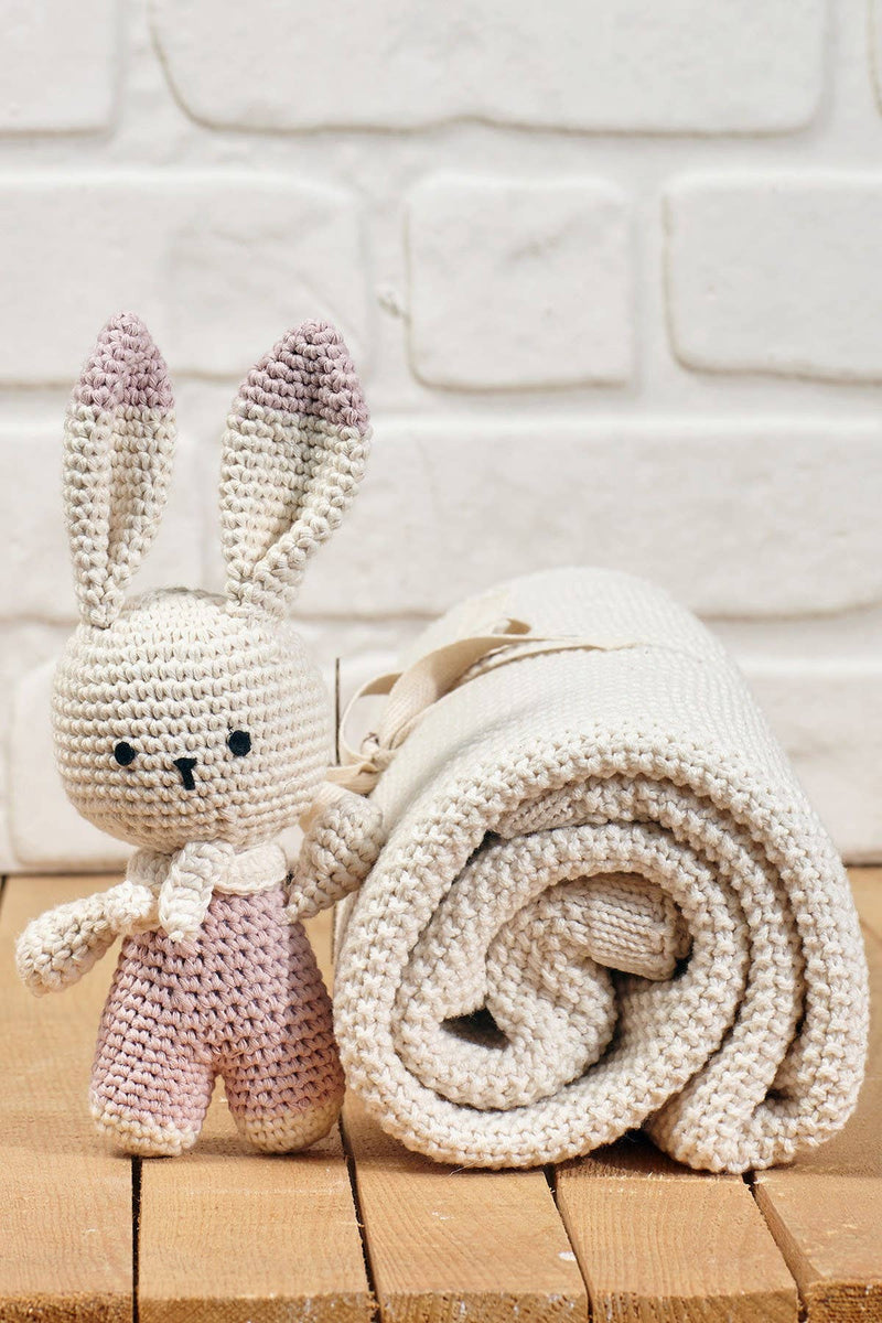 Organic Baby Blanket, Crochet Baby Blanket, Natural Blanket- Rabbit