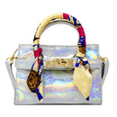 Silver Shiny Metallic Crocodile Buckle Bag with Scarf