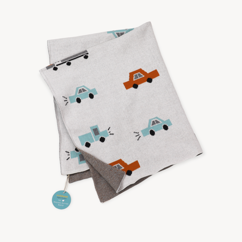 Organic Cotton Sweater Knit Baby Blanket- Cars