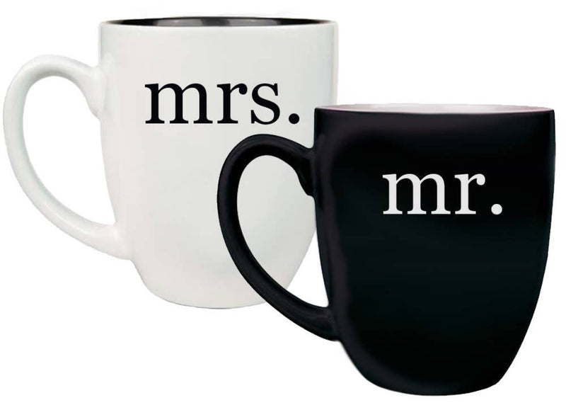 Mr and Mrs White and Black Engraved Bistro Mug