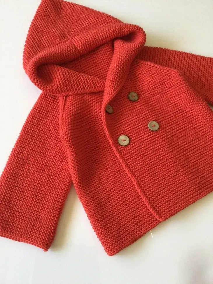 Organic Hand Knitted Hooded Baby Cardigan