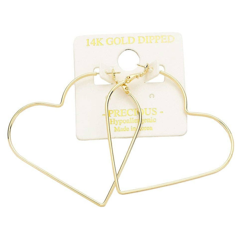 14K Gold Dipped Heart Metal Hoop Earrings