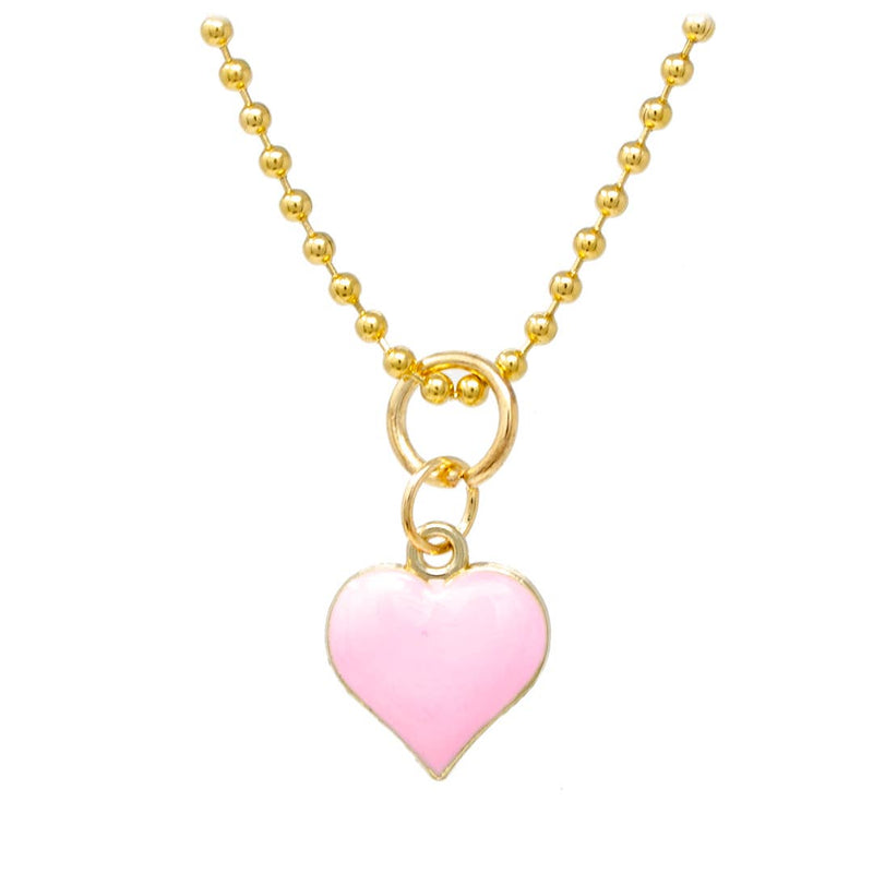 Pink Heart Gold Charm Necklace By ZOMI GEMS