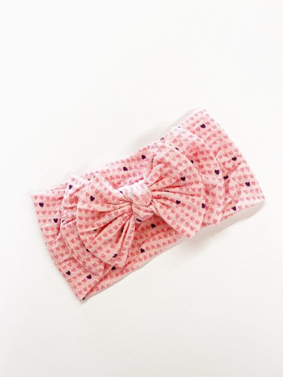 Watercolor Hearts Double Bow Nylon Headband