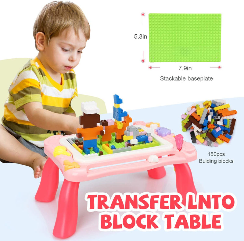 2 in 1 Block Activity Table Magnetic Drawing Boards Easel