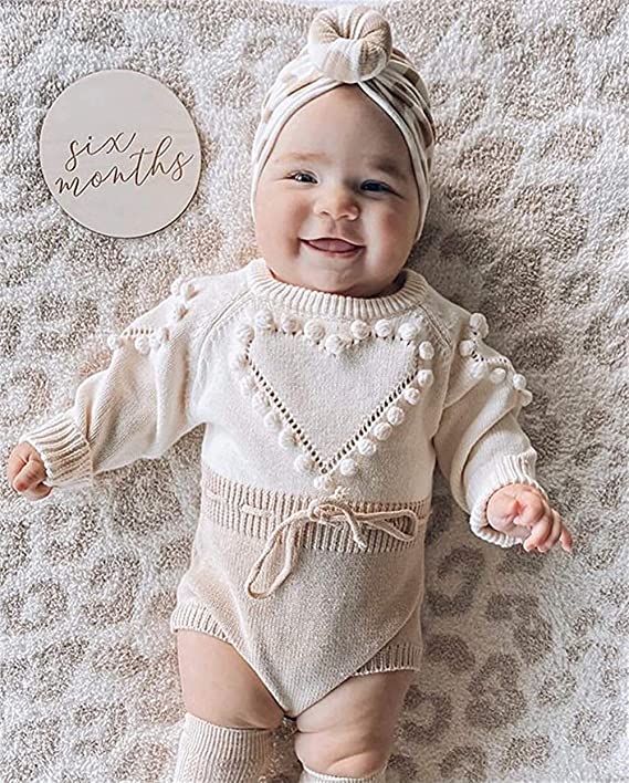 Baby Girl Heart Sweater Romper jumpsuit Knit Outfit