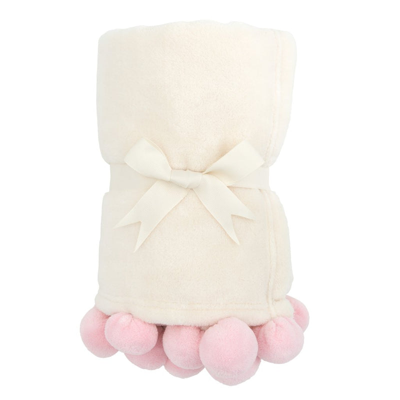 Pink Pom Trim Fleece Baby Blanket