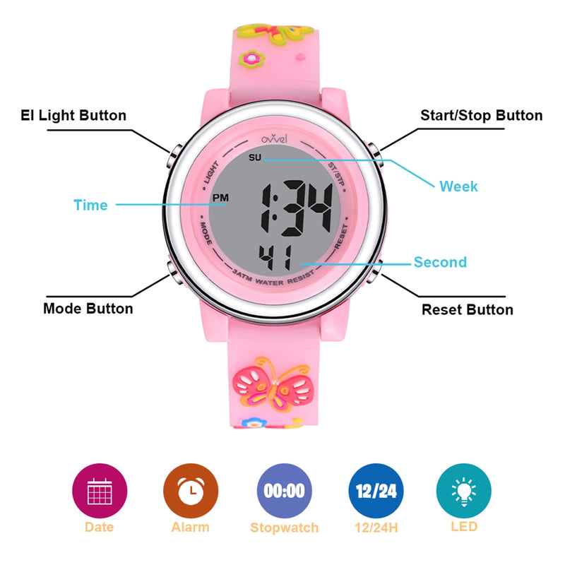 Girls Digital Sports Watch with many features - Butterflies