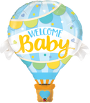 Welcome Baby Blue Hot Air Balloon Shaped Balloon