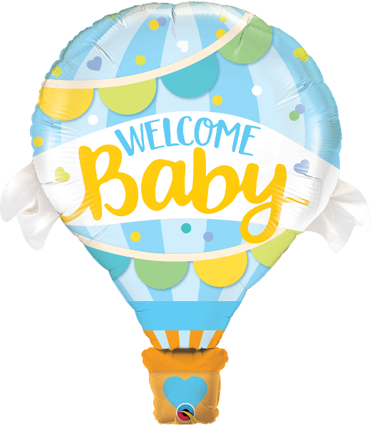 Welcome Baby Blue Hot Air Balloon Shaped Balloon