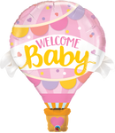 Welcome Baby Pink Hot Air Balloon Shaped Balloon