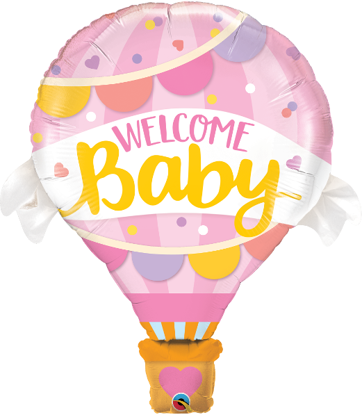 Welcome Baby Pink Hot Air Balloon Shaped Balloon