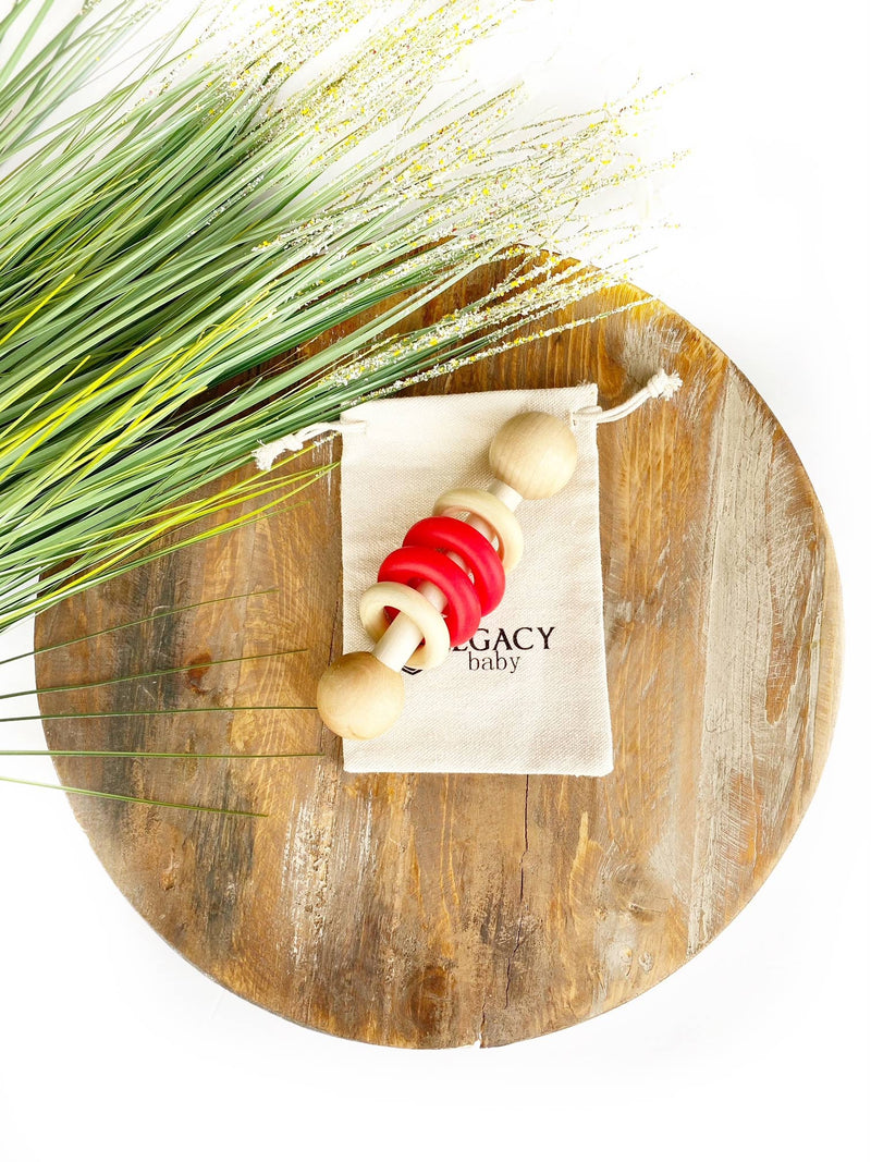 Legacy Learning Academy - Silicone & Wood Rattle - Red