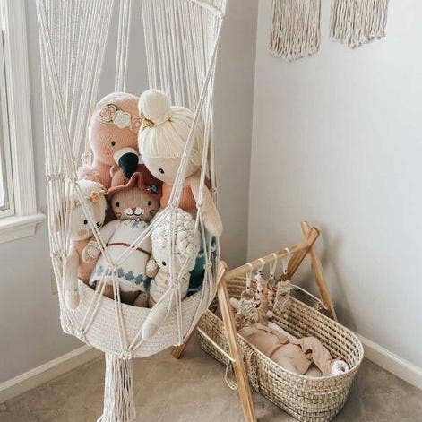 macrame toy hanging basket
