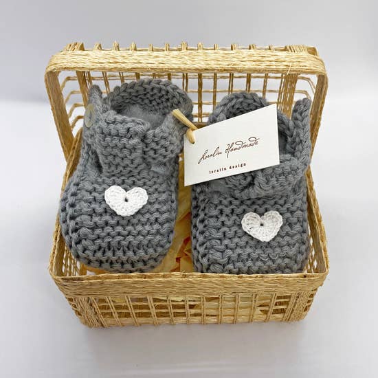 Grey Booties with Hearts in Basket