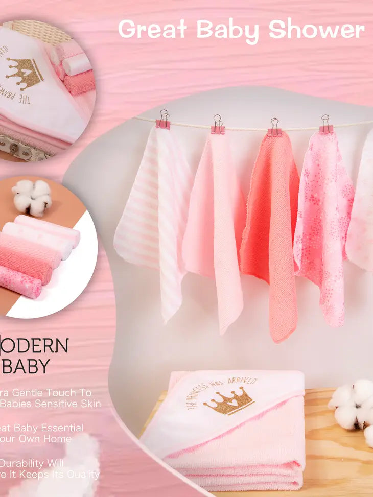 Modern Baby  Hooded Towel and 5Pk Washcloths - Princess