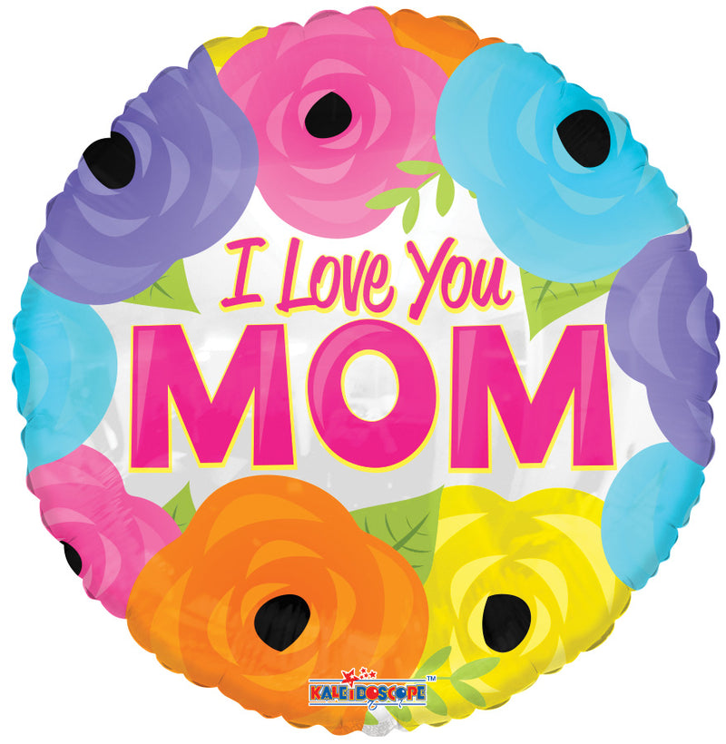 18" I Love You Mom Bright Flowers Balloon
