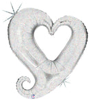 36" Holographic Chain Of Heart Silver Balloon
