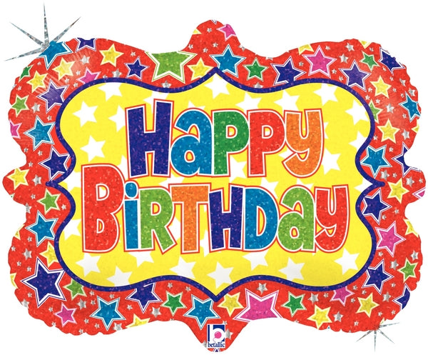 30" Holographic Happy Birthday Ornate Frame Balloon