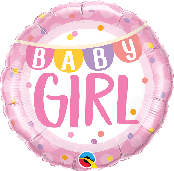 Round Baby Girl Banner & Dots Foil Balloon