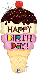 33" Holographic Happy Birthday! Ice Cream Cone Balloon