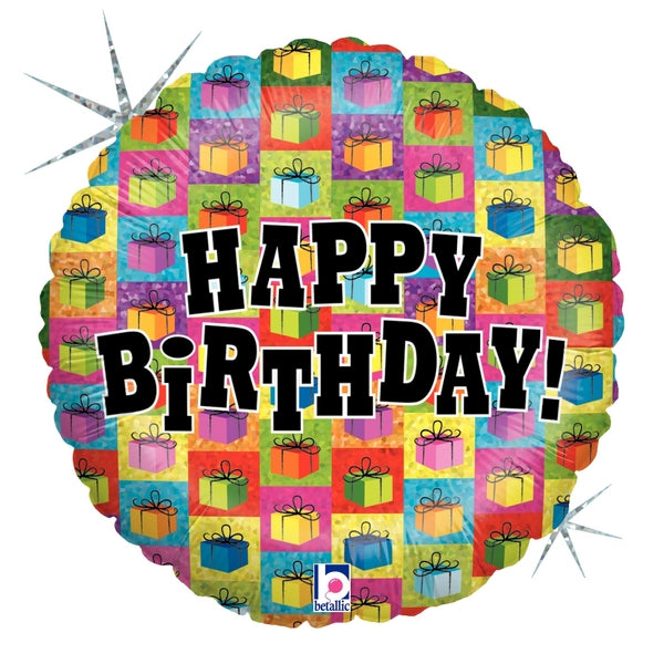 18" Holographic Presents Galore Birthday Balloon
