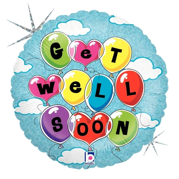 18" Get Well Soon Holographic Balloon