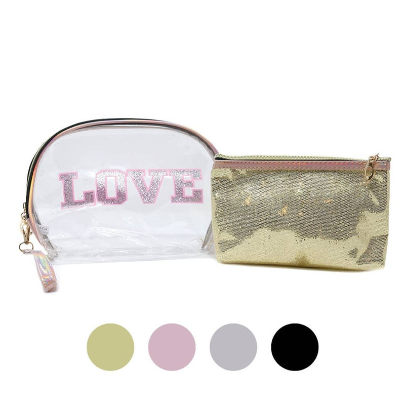 2 Pc Love Glitter Cosmetic Bag Set