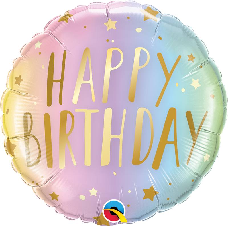 18" Happy Birthday Pastel Ombre & Stars Balloon