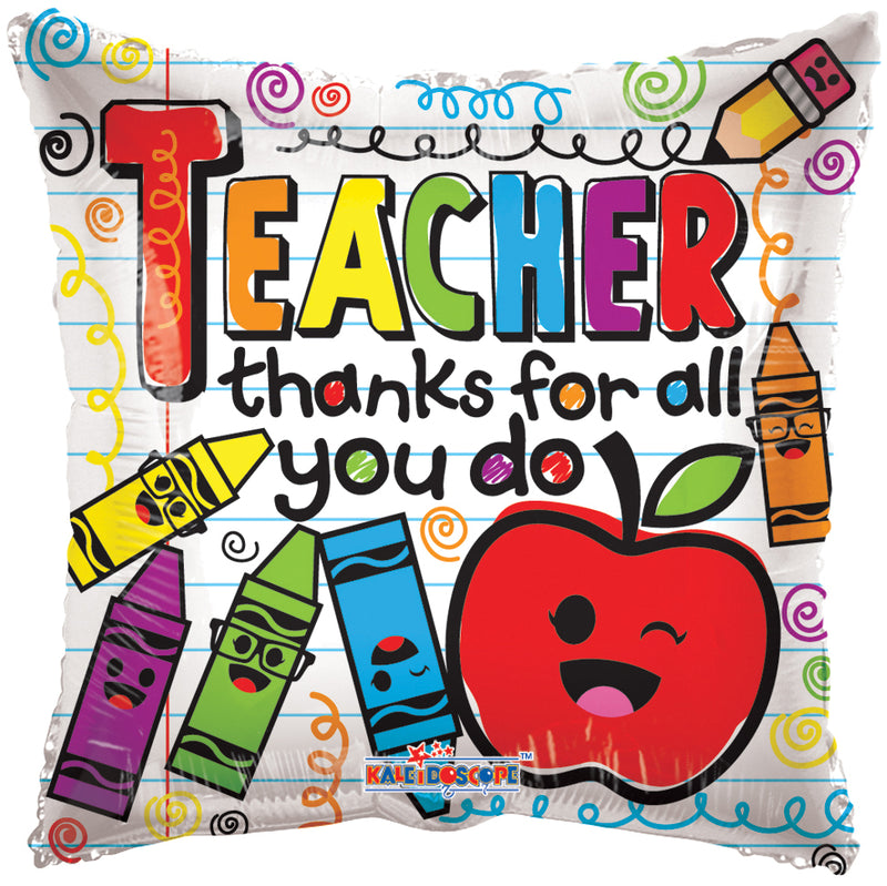 18" Teacher Thanks for All You Do Crayons Square Balloon