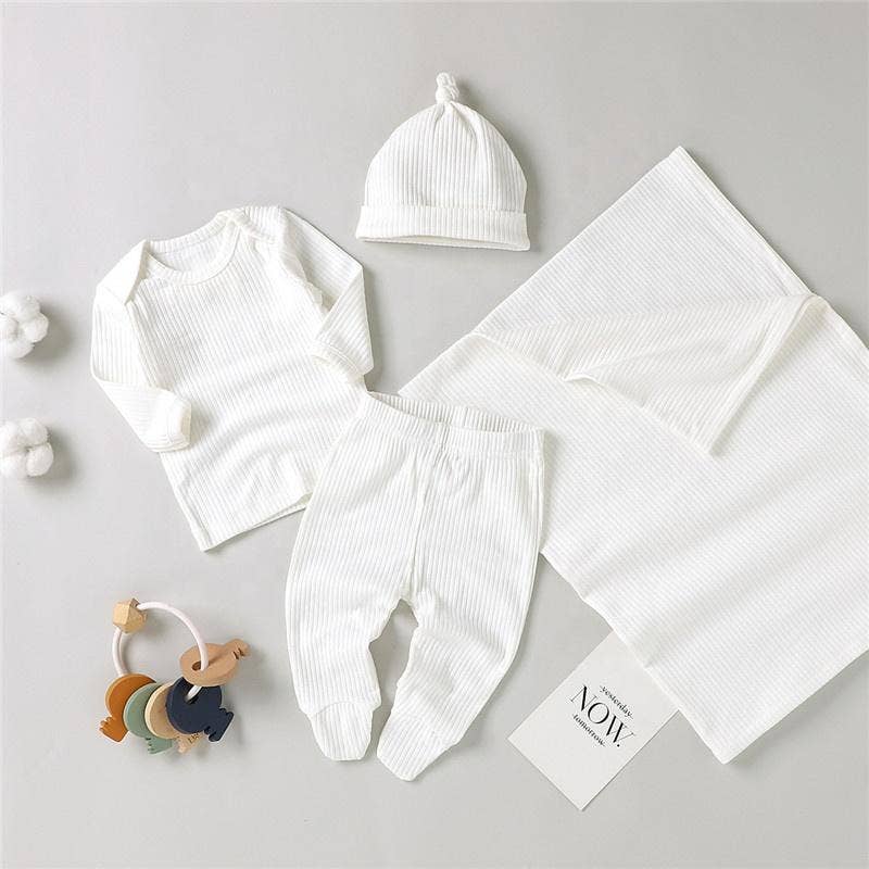 Newborn White Ribbed Organic Cotton Baby Set