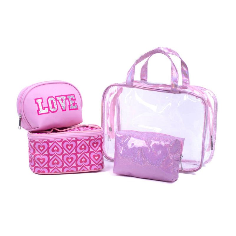 4pcs Heart Graphic Clear Cosmetic & Toiletry Bags