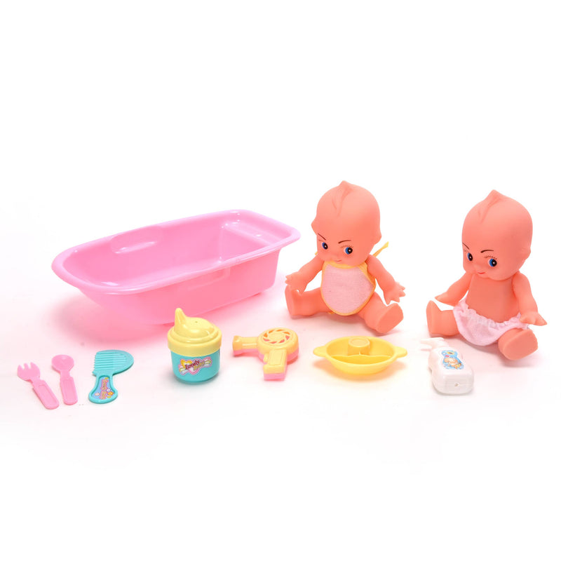 Wonderplay Two 6.5" Dolls With Tub And Cutlery For Toddlers